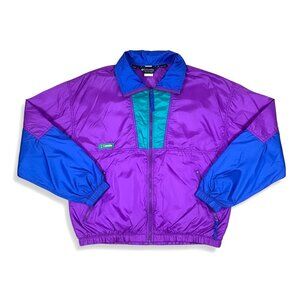 Vintage Columbia Windbreaker Women’s Medium Purple Teal Blue Radial Sleeve 90s